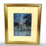 P Martin, pastel and chalk, view of a church, signed, framed, overall 51cm x 45cm