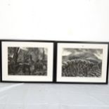 Jolyon Stringer, a pair of charcoal and chalk Welsh landscape scenes, signed and title, framed, 43cm