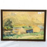 R Adler, watercolour, extensive landscape, signed and dated 1921, framed, overall 40cm x 58cm