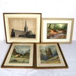 Various watercolours and prints, mostly landscapes, all framed (4)