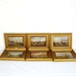 A set of 6 19th century oils on board, hunting scenes, indistinctly signed and dated 1893, framed,