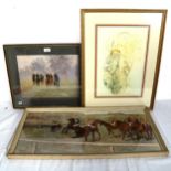 3 various framed prints, including Stephen Park, horse racing, and Edgar Degas, no. 39233 Before the
