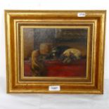 19th century oil on board, resting Cavalier King Charles Spaniel dogs, unsigned, framed, overall