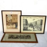 19th century watercolour, "See what the guilty love hath done", framed, and 2 Antique engravings (3)