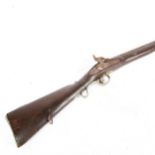 A 19th century percussion sporting gun with ram rod, barrel length 53cm (A/F)