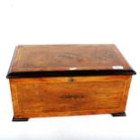 A 19th century rosewood music box case (no movement), W48cm, H22cm, D27cm