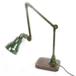 INVISAFLEX - a retro mid-century green industrial factory desk-top machinist anglepoise lamp, with