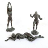 Ronald Cameron (1930 - 2013), a set of 3 miniature patinated bronze sculptures, nude Nubian girls,