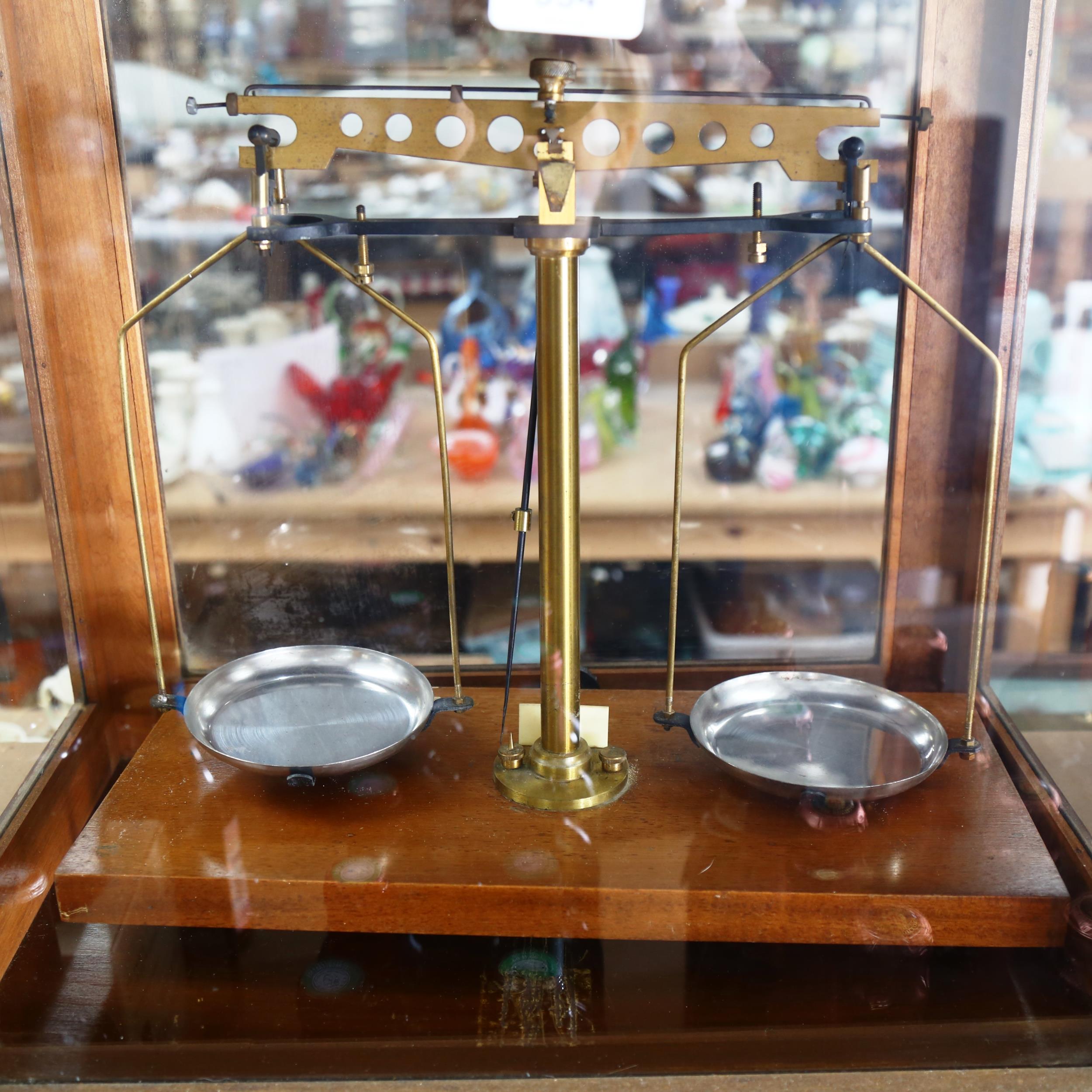 A cased set of laboratory balance scales, by Townson & Mercer Ltd, case height 43cm - Image 2 of 2
