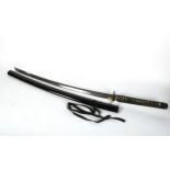 A reproduction Japanese sword in lacquer scabbard