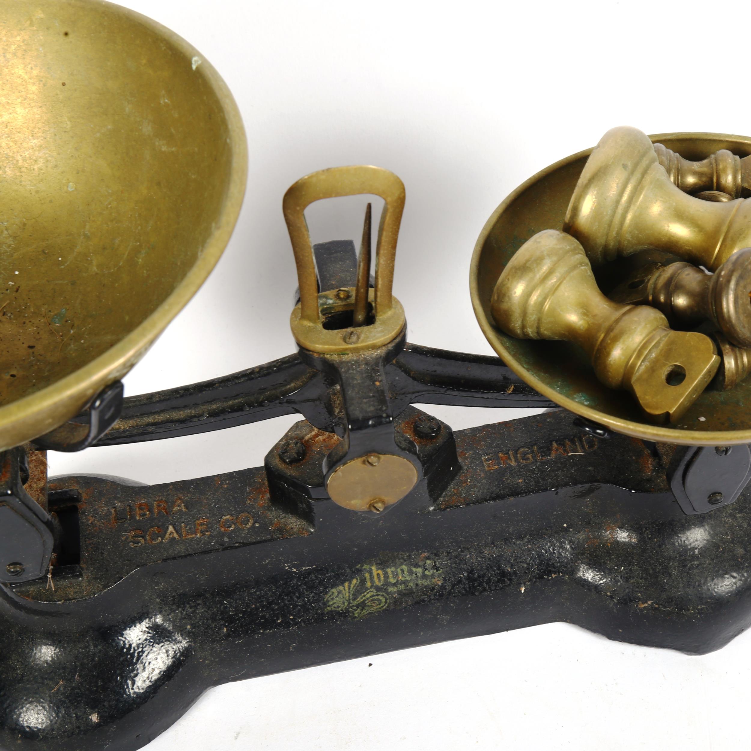 A pair of Libra cast-iron balance scales with weights, base length 32cm - Image 2 of 2