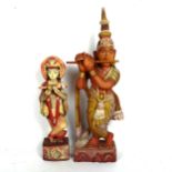 2 carved and painted Eastern musicians, tallest 51cm