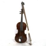 A Stradivarius copy violin, with 3 bows