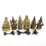 2 brass Buddhas, tallest 12cm, 4 Eastern deities, and 5 Chinese bird weights