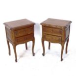 A pair of French oak bedside tables with 2 drawers, W47cm, H67cm, D35cm