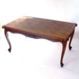 A French oak parquetry-top draw leaf table, L160cm extending to 260cm, H75cm, D97cm