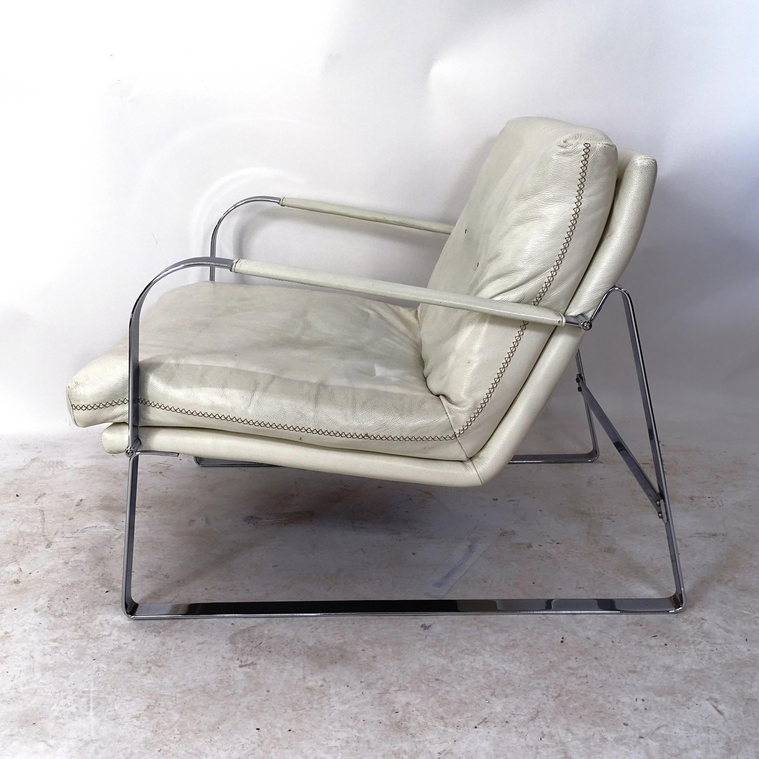 A Swedish leather and chrome lounge chair with cross stitch detail by Conform with maker?s label - Bild 2 aus 2