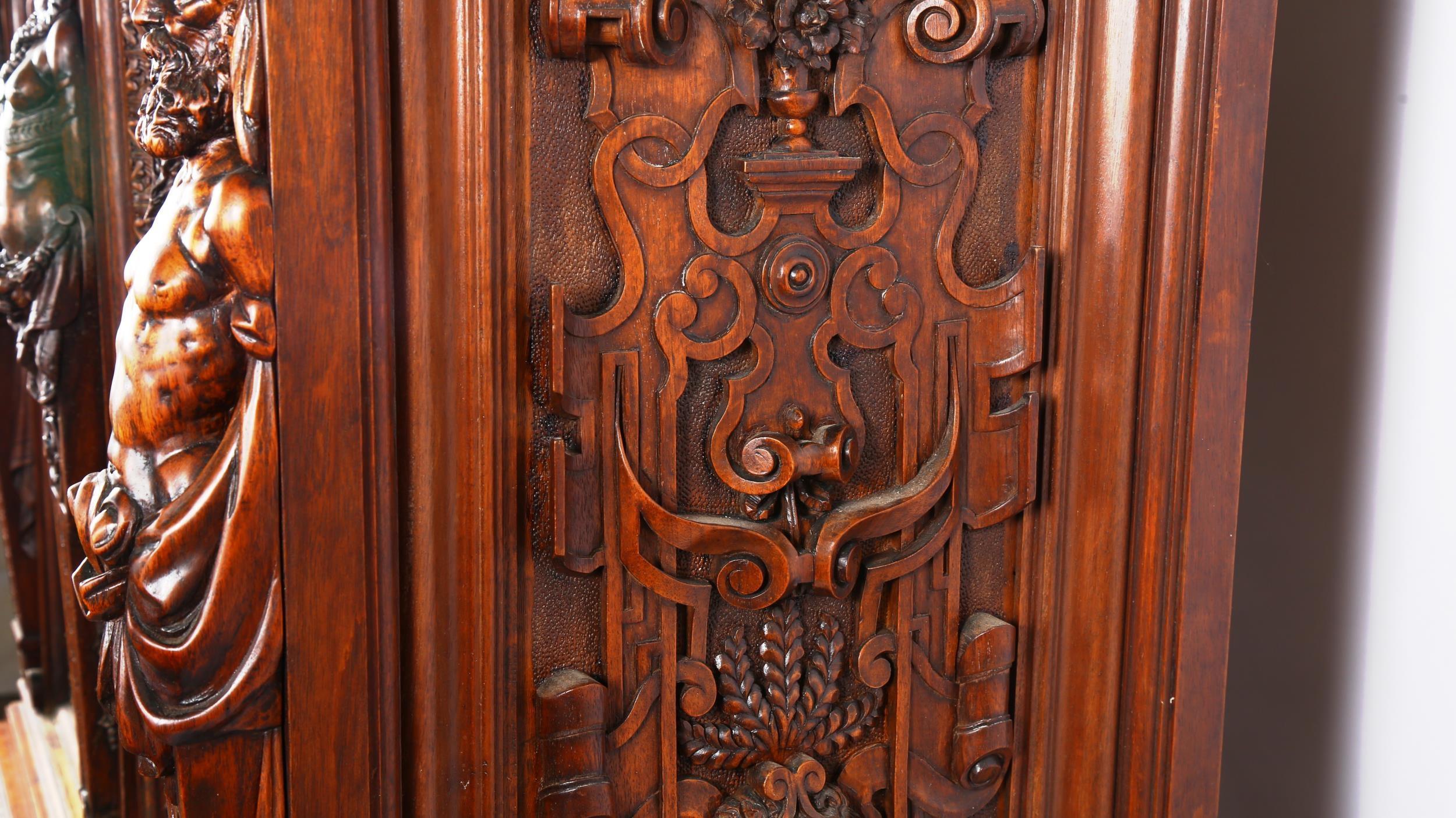 An impressive 19th century Neo-Classical design walnut 2-door cupboard, the 2 finely carved and - Image 4 of 6