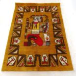 A late 20th century Peruvian Tribal Inca tufted woollen rug, with the God, Viracocha, to the centre,