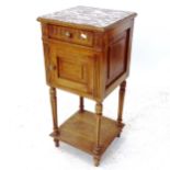 A French oak marble-top pot cupboard, W37cm, H81cm