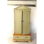 A modern painted 2-door shoe cupboard, on drawer fitted base, W113cm, H226cm, D55cm