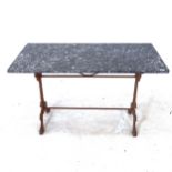 A 19th century garden table, with a rectangular white and grey veined marble top, on cast-iron base,