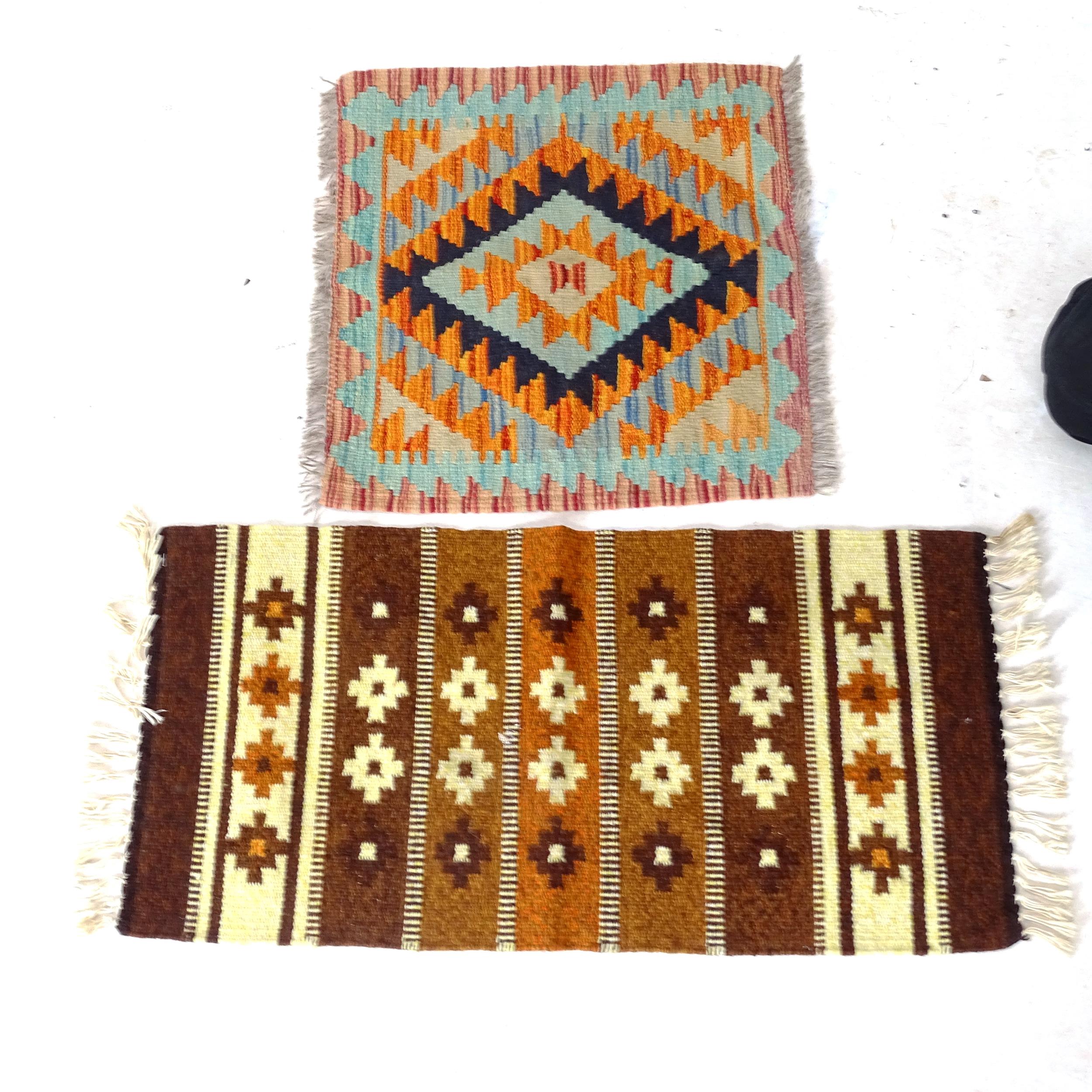 A Moroccan Kilim mat, 81cm x 40cm, and a Chobi mat, 49cm x 50cm (2) - Image 2 of 2