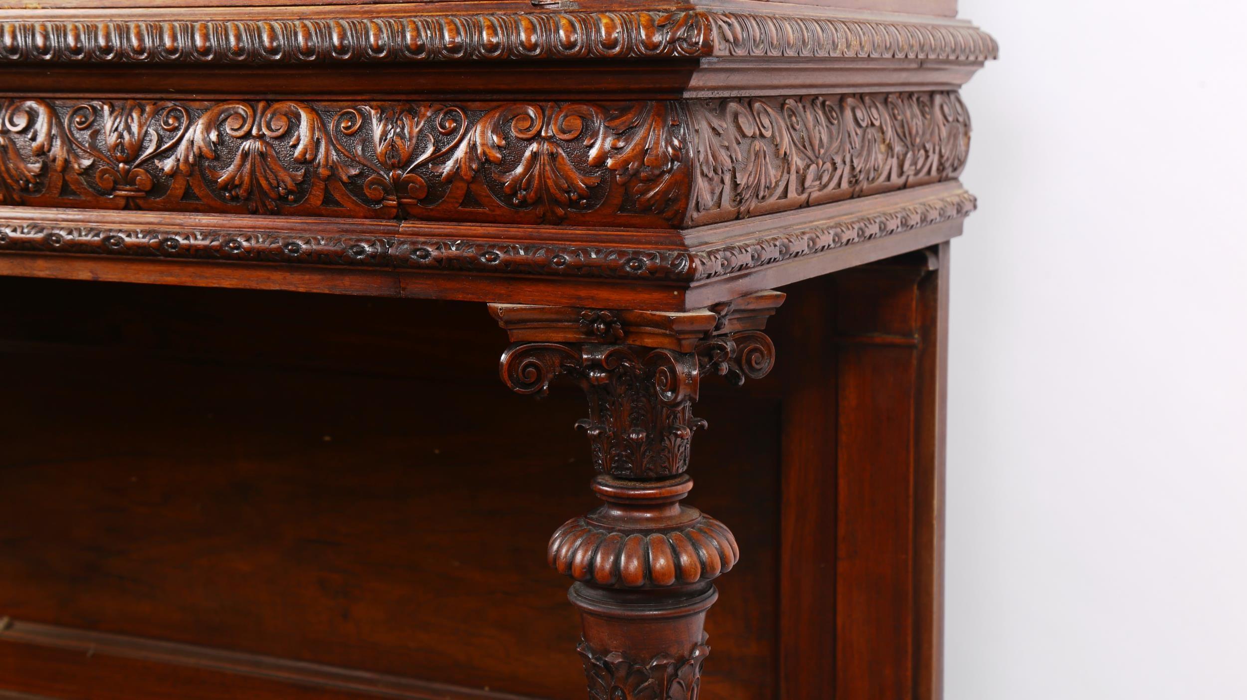 An impressive 19th century Neo-Classical design walnut 2-door cupboard, the 2 finely carved and - Image 5 of 6