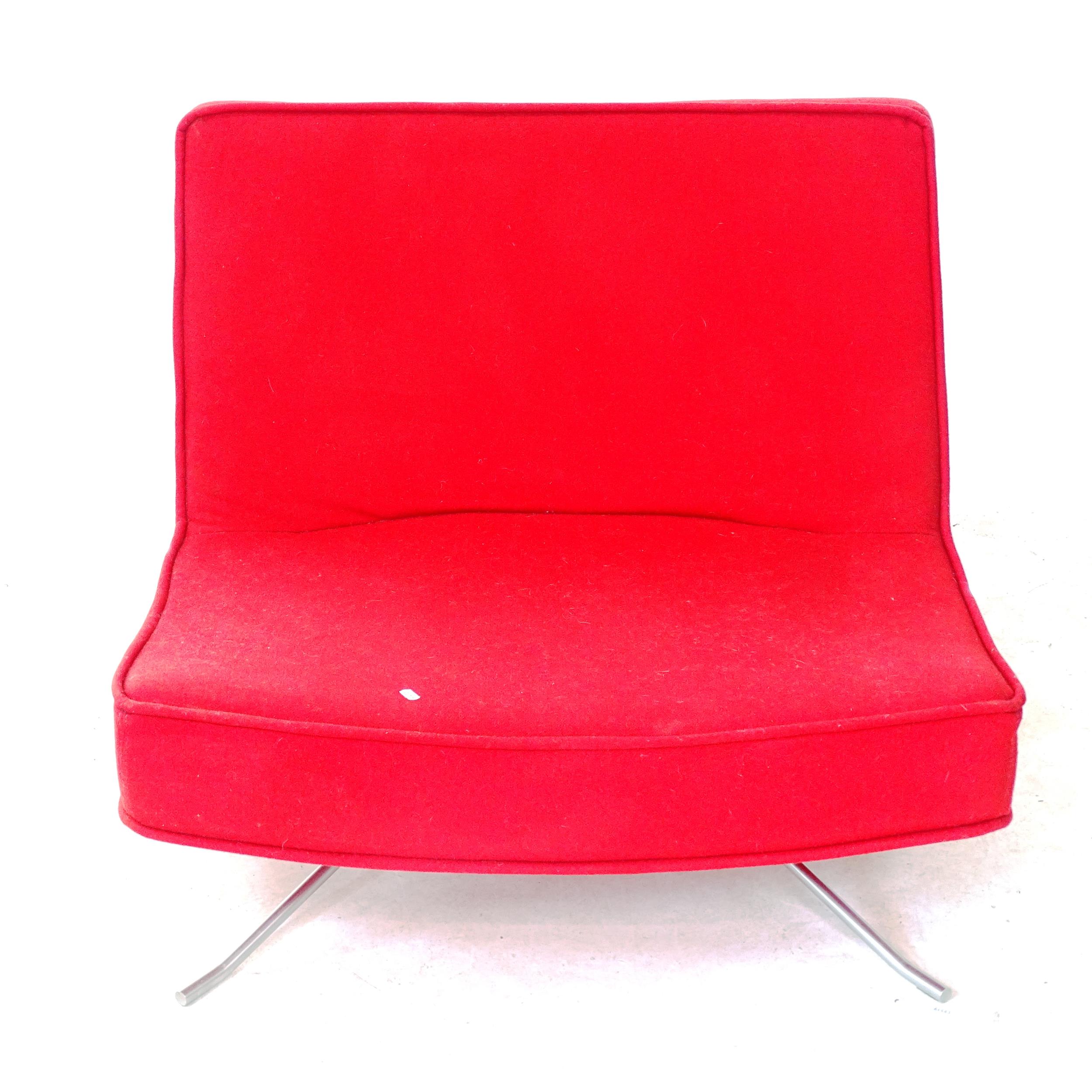 A Pop lounge chair by Christian Werner for Ligne Roset, upholstered with red Kvadrat fabric, on 4-