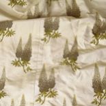 A pair cream ground lined and inter-lined curtains, decorated with foxgloves, drop 230cm, width