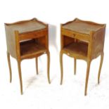 A pair of French walnut bedside pot cupboards, with single frieze drawer