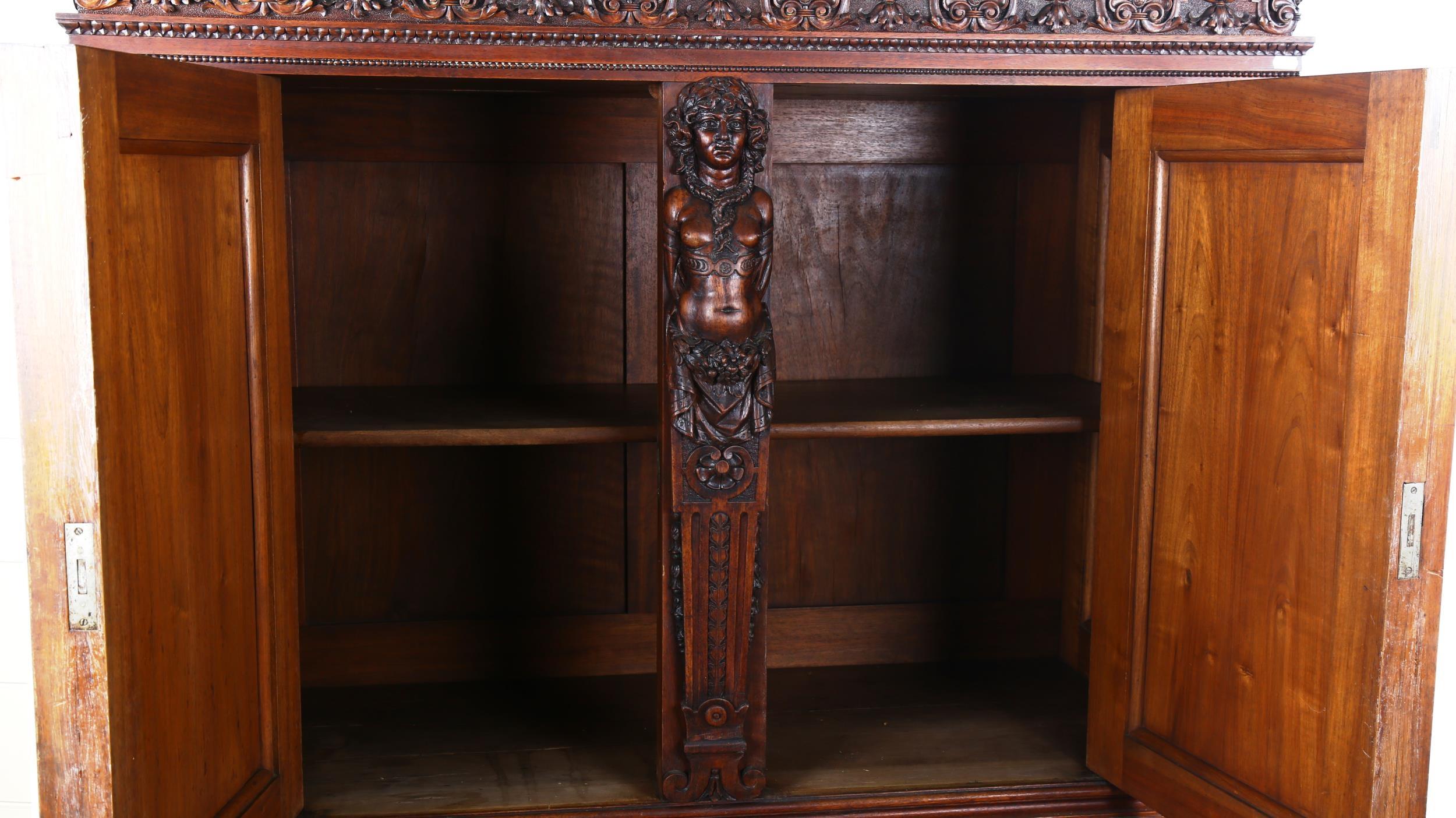 An impressive 19th century Neo-Classical design walnut 2-door cupboard, the 2 finely carved and - Image 6 of 6