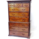 A Georgian mahogany 2-section chest on chest, with 3 short and 6 long drawers, on bracket feet,
