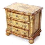 An American painted serpentine-front 3-drawer chest, on melon feet, W70cm, H64cm, D44cm