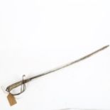 A 19th century Cavalry Officer's sword, with steel basket and curved blade, blade length 82cm