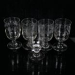 A set of 5 sand blasted glass ale glasses, height 14cm