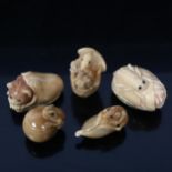 A group of vegetable ivory netsuke and animal figures (5)