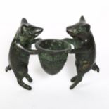 A small Roman style verdigris bronze pig sculpture, height 10cm