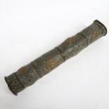 A Tibetan copper scroll holder, length 41cm