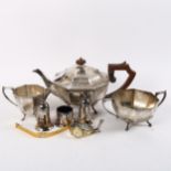 POSTONS CHESTER - 3-piece silver plated tea set, plated cruet set, and 2 Vintage wristwatches