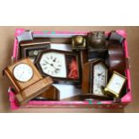 Various mantel clocks, including lantern and carriage clock (boxful)