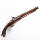 A 19th century percussion pistol, with mahogany stock, barrel length 34cm