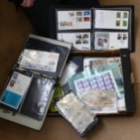 A quantity of postage stamps, First Day Covers and albums (boxful)