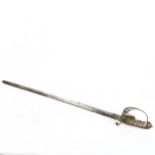 A Victorian Officer's dress sword, with shagreen grip and engraved blade, blade length 74cm