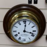 An oak-framed brass ship's bulkhead 8-day clock, by Whyte Thomson & Co of Glasgow, overall