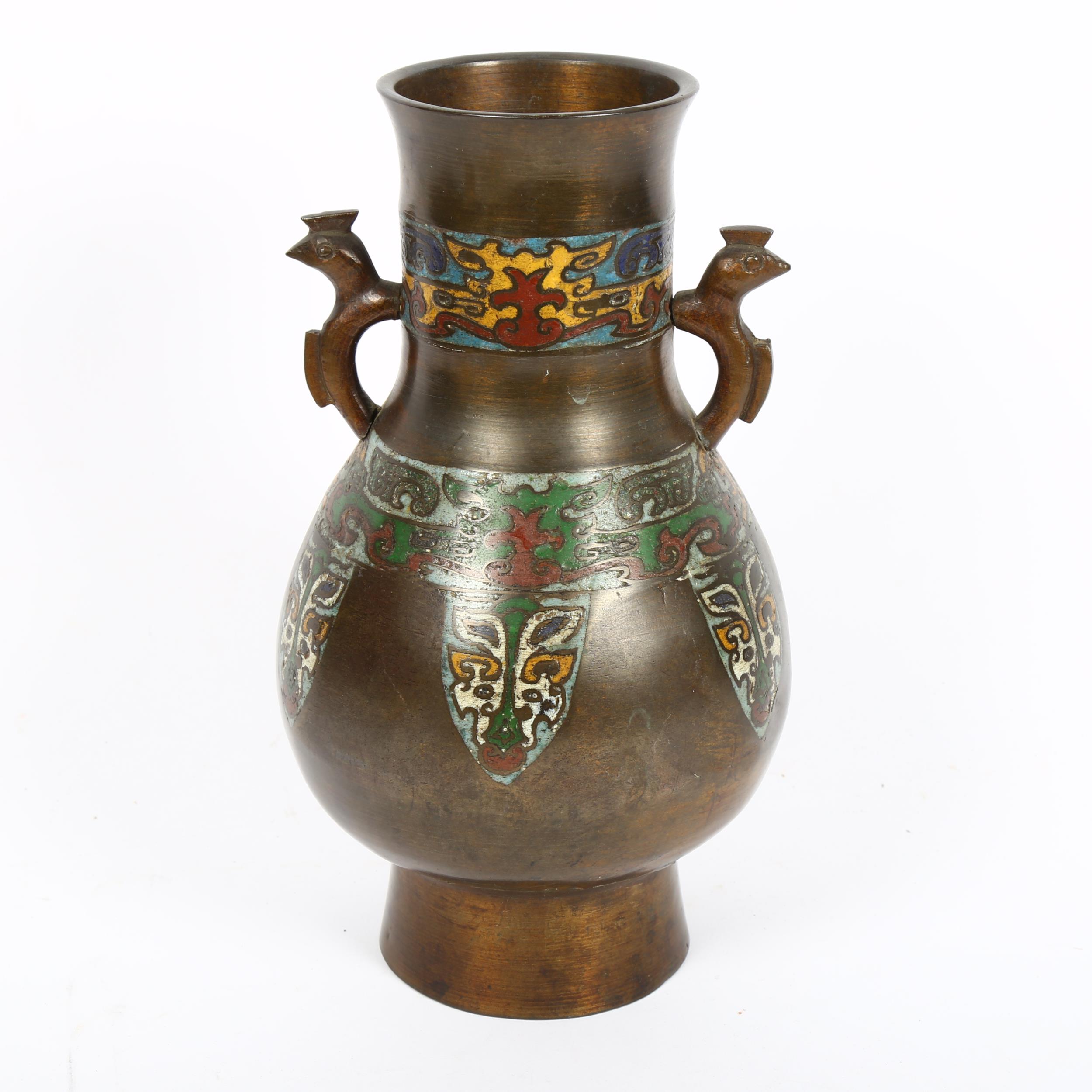 A Chinese bronze and cloisonne enamel vase, Hu, height 24cm