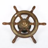 A brass-bound turned oak ship's wheel, diameter 44cm