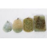 A group of Chinese jade pendants, including double-sided cockerel tablet, 5.5cm x 4cm (4)