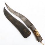 An Afghan Pesh-Kabz bone-handled dagger and sheath, blade length 28cm