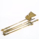 A 19th century set of brass fireside tools (3)